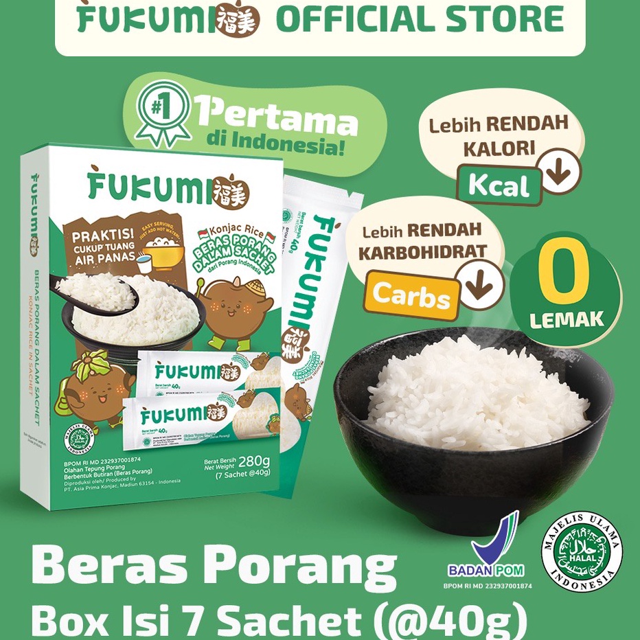 

RYYS3664㊊ FUKUMI BERAS PORANG BOX SACHET - Fukumi Shirataki Beras Konjac Rice Diet isi 7 sachet x @40gr ㊟