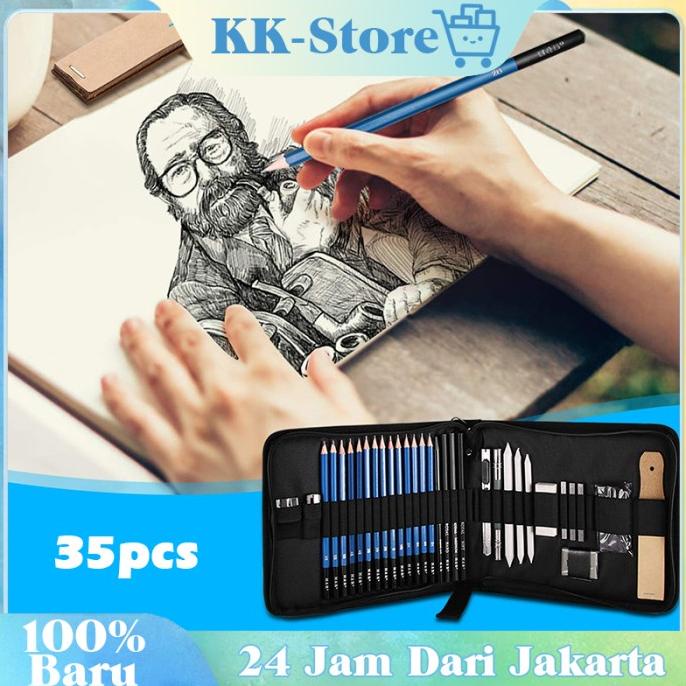 

35Pcs Professional Set Sketsa Pensil Dan Pensil Pisau Penghapus