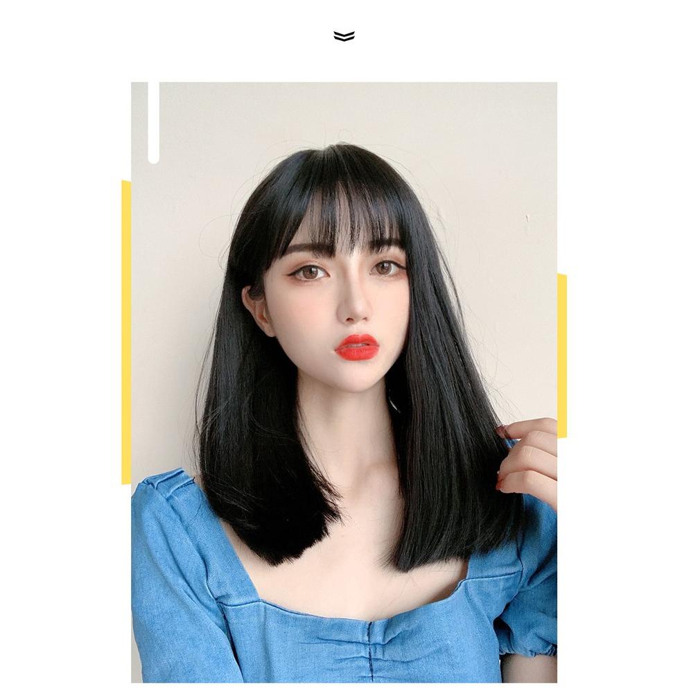 Terlaris Wig 789 - Rambut Palsu Wanita Panjang Lurus Berponi Tebal Tahan Panas Bisa Di Catok Wig Pre