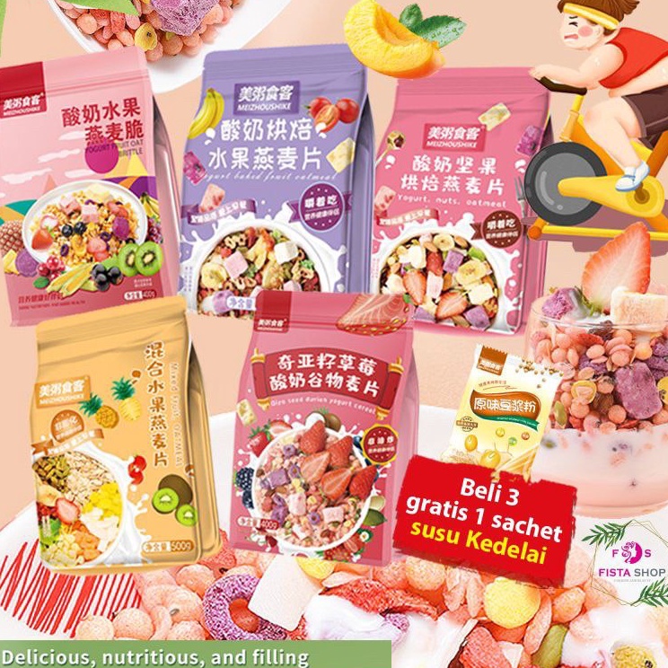 

[KODE PRODUK H88KK8335] Yoghurt Cereal Oatmeal Granola muesli Sereal 400g & 500g mix friut