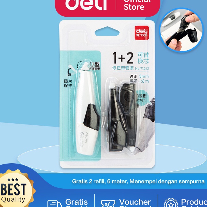 

个 MMM 65109 Deli Correction Tape / Pita Koreksi Tip Ex Kertas 6 Meter Gratis 2 Refill 71462 Terlaris ★