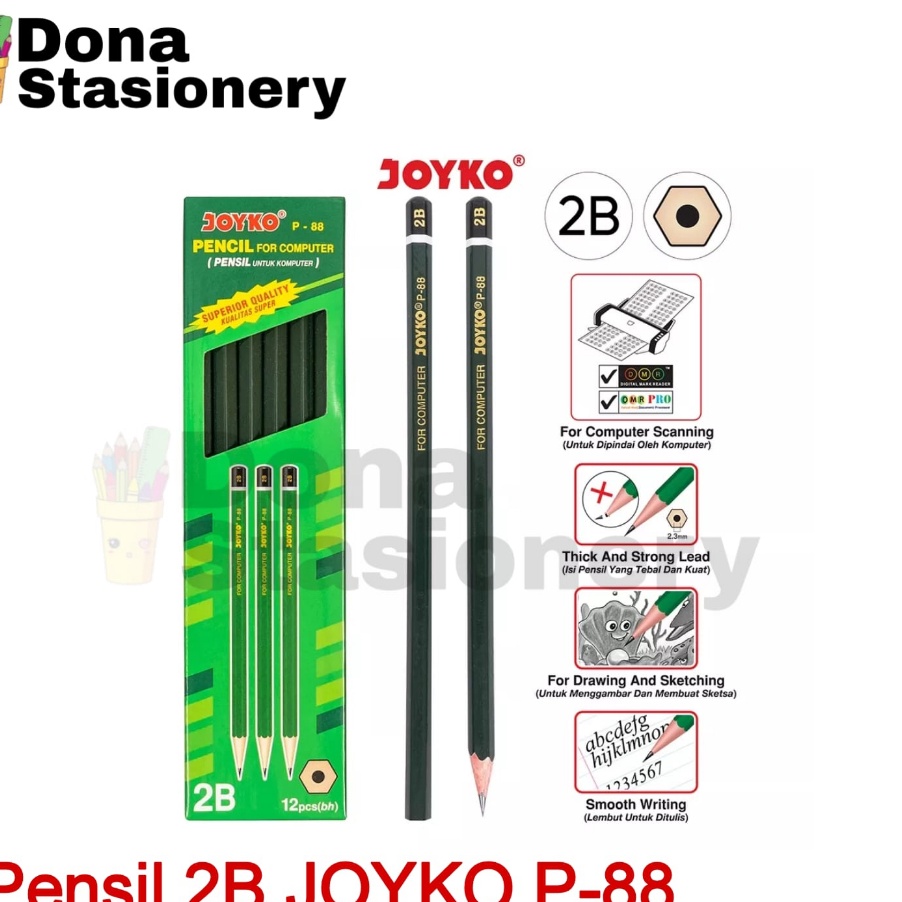 

༮ M 6419 [ 1 Pack ] Pensil Joyko 2B P88 LUSINAN | Pensil 2b joyko >XC26619< ✵