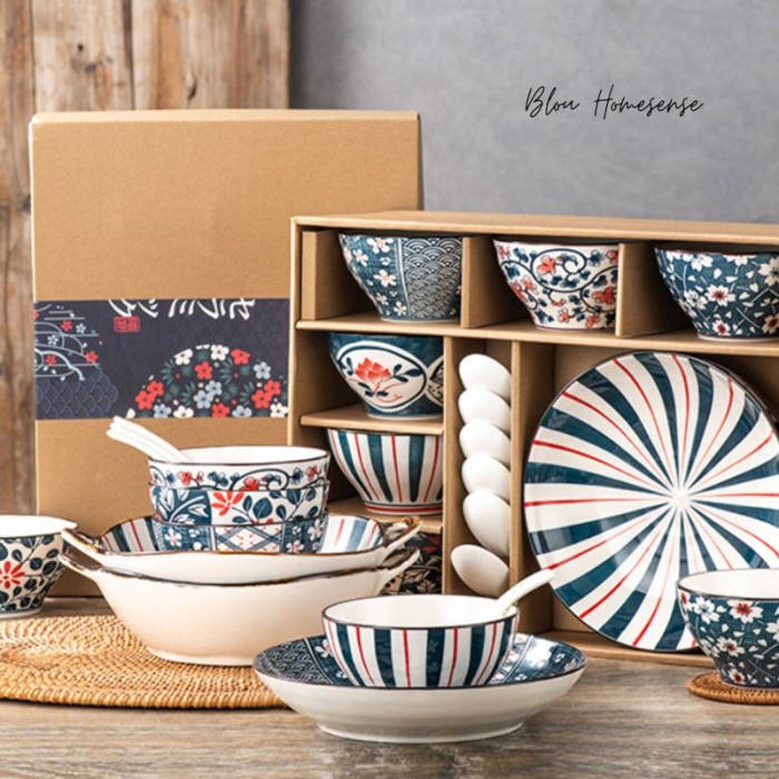 Bestseller Blou Set Piring Keramik Japanese Gift Set Hampers Piring Cantik