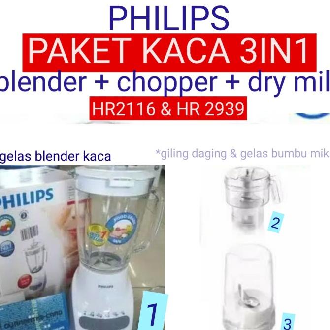 paket hemat Philips chopper + Blender gelas kaca HR 2116 + HR 2939 ori