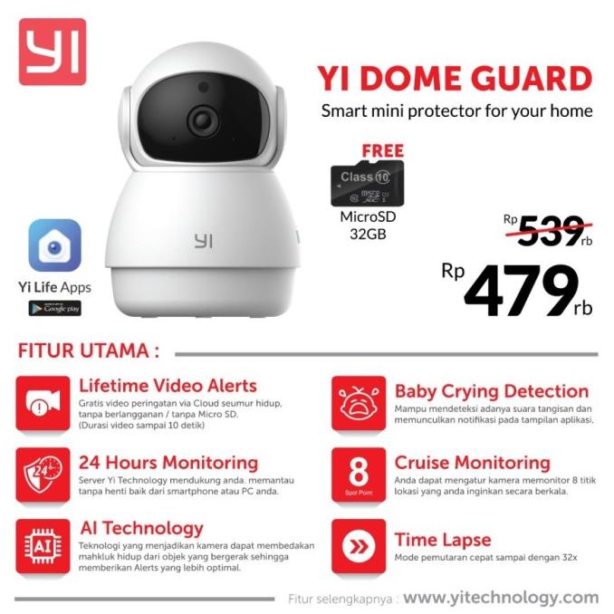 Ready Cctv Camera Wireless Cctv Wifi Yi Dome Guard Yidome Guard 1080P Sale