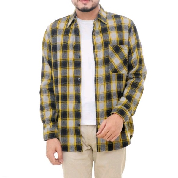 KEMEJA FLANEL UNISEX MOTIF KOTAK KOTAK HITAM KUNING