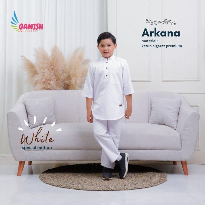 Setelan Baju Koko Anak Warna Putih Lengan Panjang Kurta Manasik Haji
