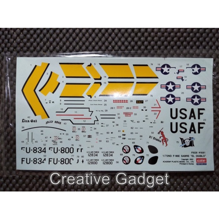 FLASH SALE NEW DECAL US F-86E SABRE - F86 EL DIABLO UNTUK MODEL KIT ACADEMY 1/72 TERLARIS