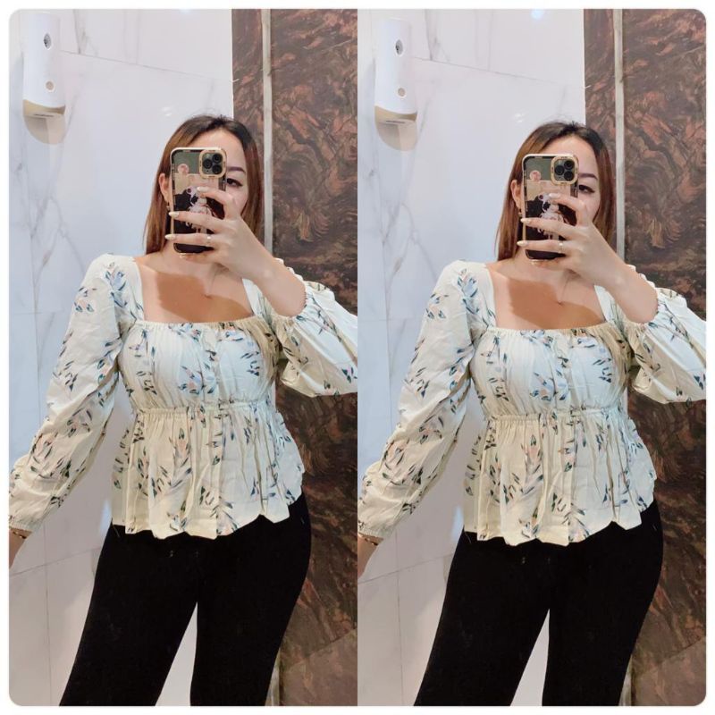 Grosir Natalia | Tata Blouse Motif Daun Bahan Rayon