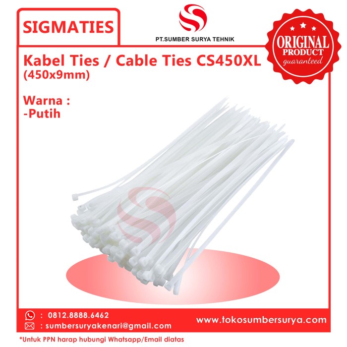 

Kabel Ties / Cable Ties Cs450Xl Putih 450X9 Mm Sigma