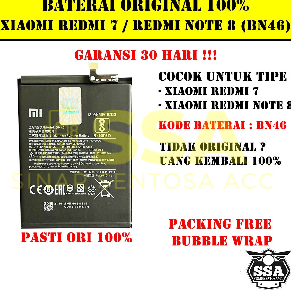 TREN TERBARU!. Baterai Original 100% Xiaomi Redmi Note 8 Redmi 7 BN46 BN 46 Ori HP Batre Batrai Batr