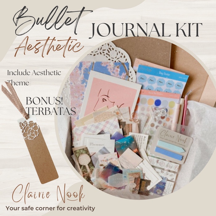 

Clairie Nook Aesthetic Bullet Journal Kit -Dekorasi Notebook Scrapbook