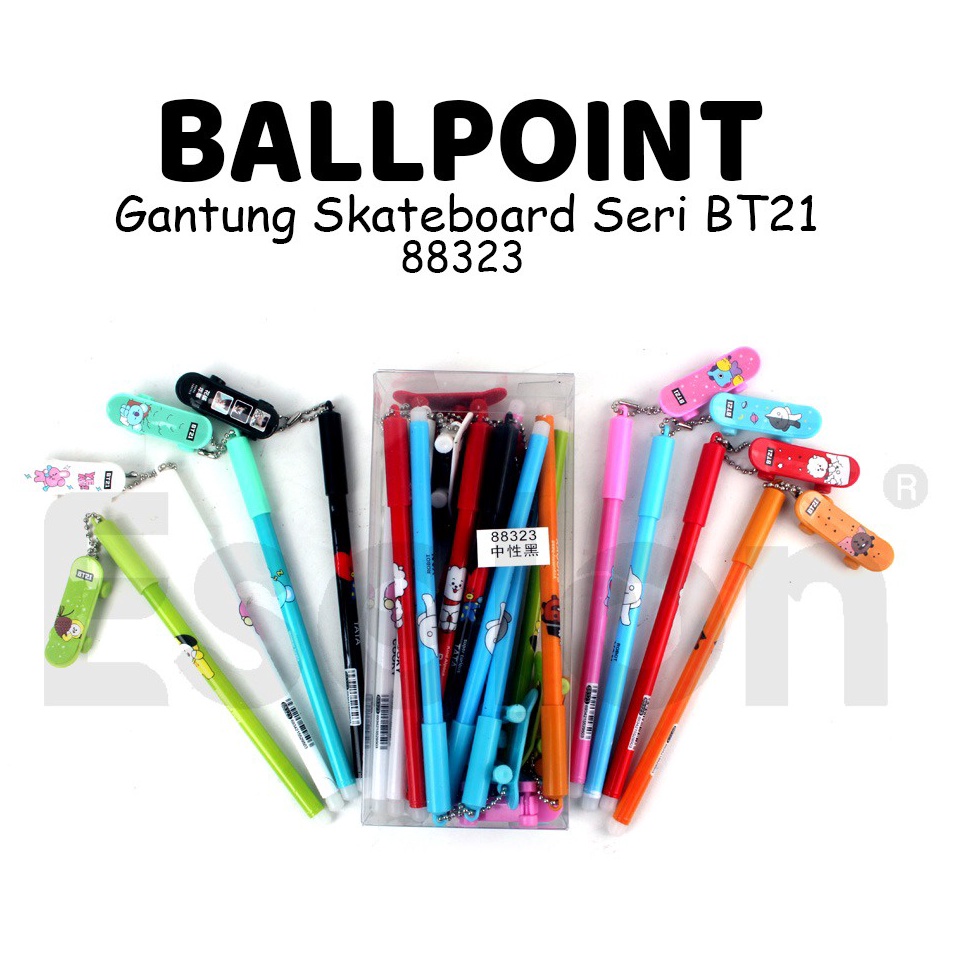 

Produk 12pcs Pulpen Gel Skateboard BT21 9025 / 1pack Pulpen Fancy GGQ