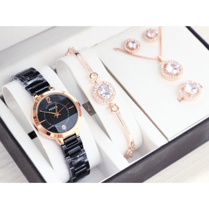 HOT SALE JAM TANGAN WANITA FOSSIL SET ACC COCOK BUAT KADO DM 3,2MM TERMURAH