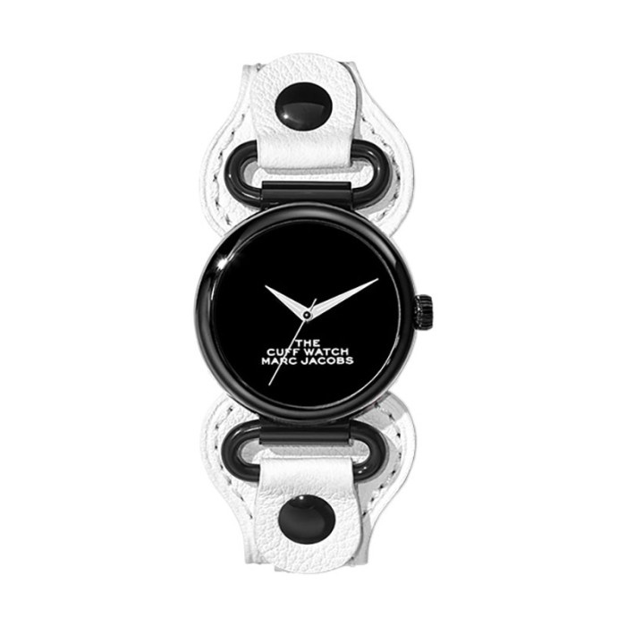 DISKON SPESIAL MARC JACOBS MJ0120179294 THE CUFF WATCH LADIES BLACK DIAL WHITE LEATH TERLARIS