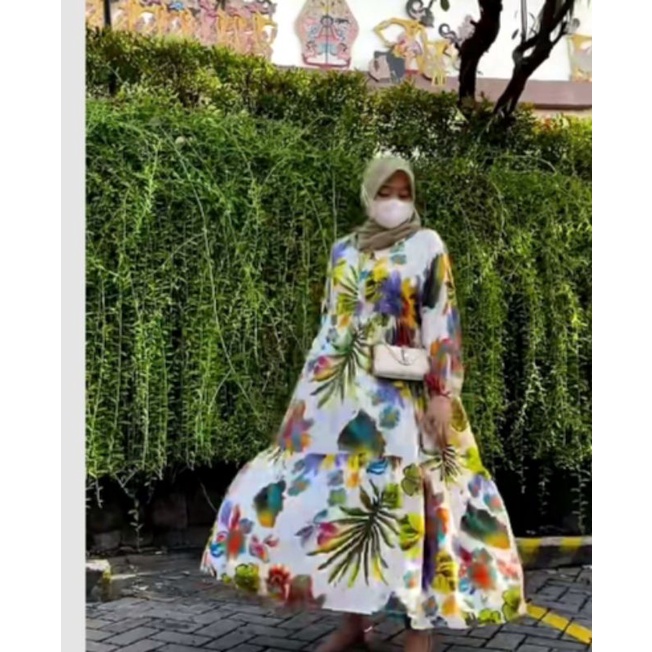 Gamis jumbo import  bahan katun rayon adem motif bunga2