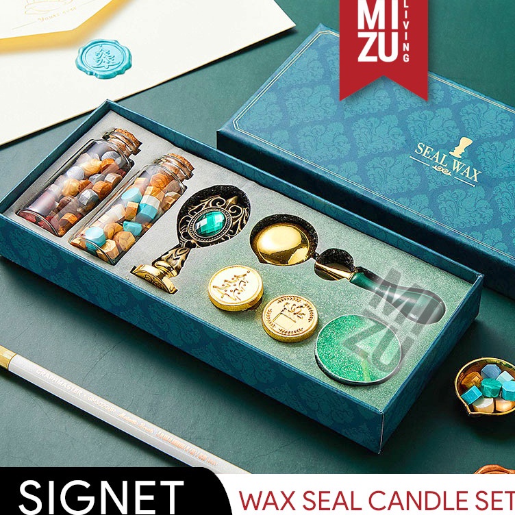 

BISA ✨COD✨ MIZU SIGNET Letter Wax Seal Set Aesthetic Calligraphy Companion Lilin Cap Stempel grosir