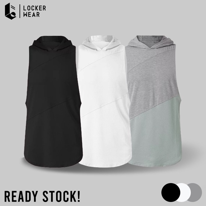 LANGSUNG ATC. Hoodie Sleeveless Baju Singlet Olahraga Tank Top Low Cut Jaket Sport Kaos Tanpa Lengan