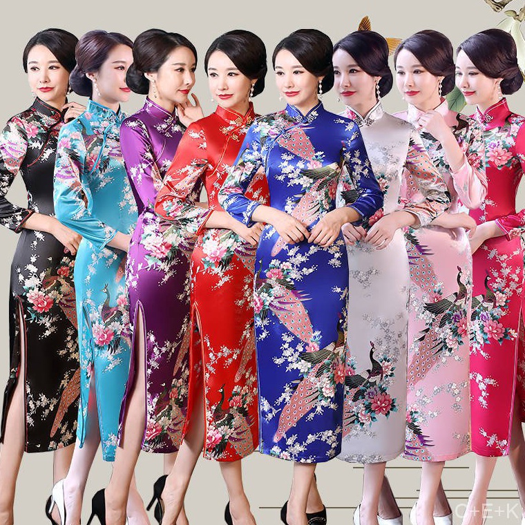 RECOMENDED. 2023 Lengan Panjang Cheongsam Wanita Cheongsam Retro Etiket Kostum Catwalk Dress