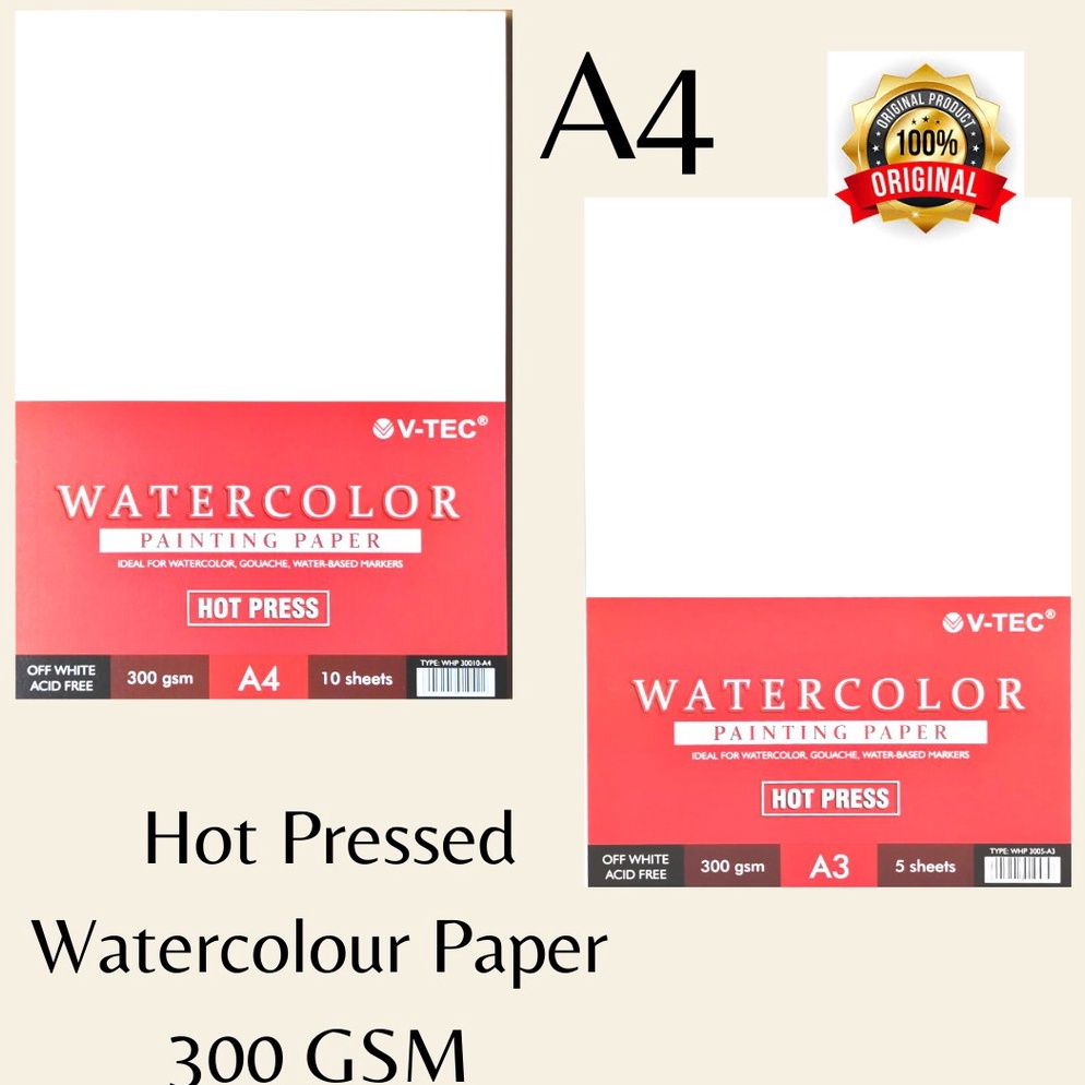 

Wow Murah Meriah V-TEC Watercolor Paper Hot Pressed A4 300 Gsm - Lembaran 06U