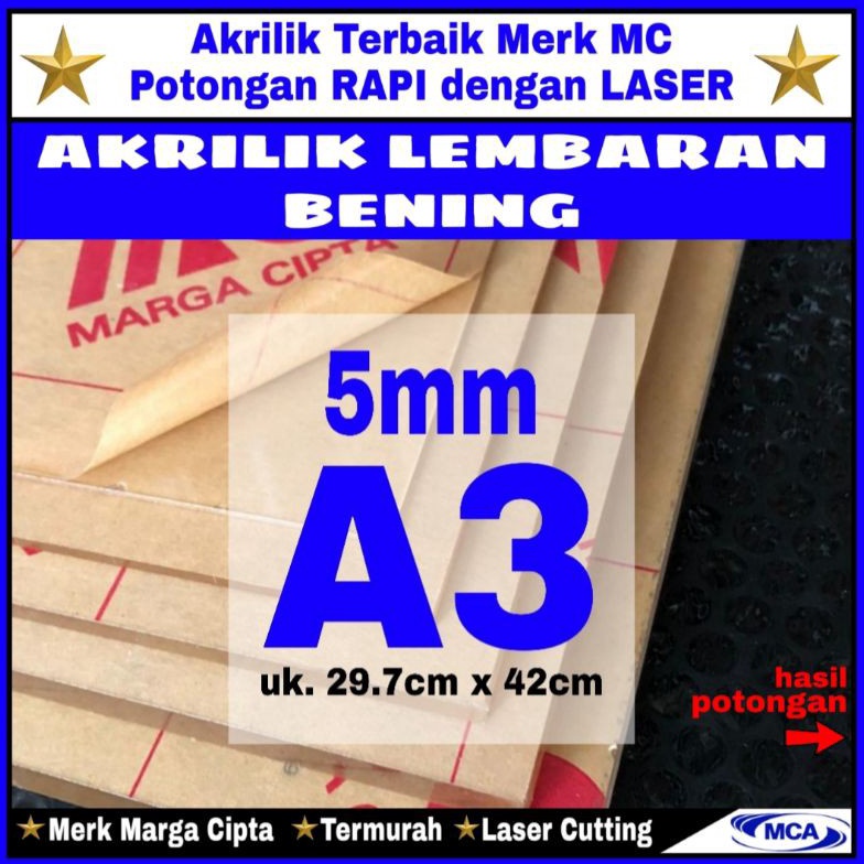 Star 10.10 AKRILIK lembaran 5mm uk. A3 / Akrilik bening / Marga cipta / Acrylic