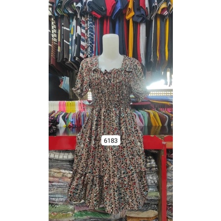 DASTER KERUT PENDEK/DASTER KERUT DADA BALI / ALL SIZE L WARNA RANDOM BAHAN RAYON MOTIF BUNGA GANTUNG