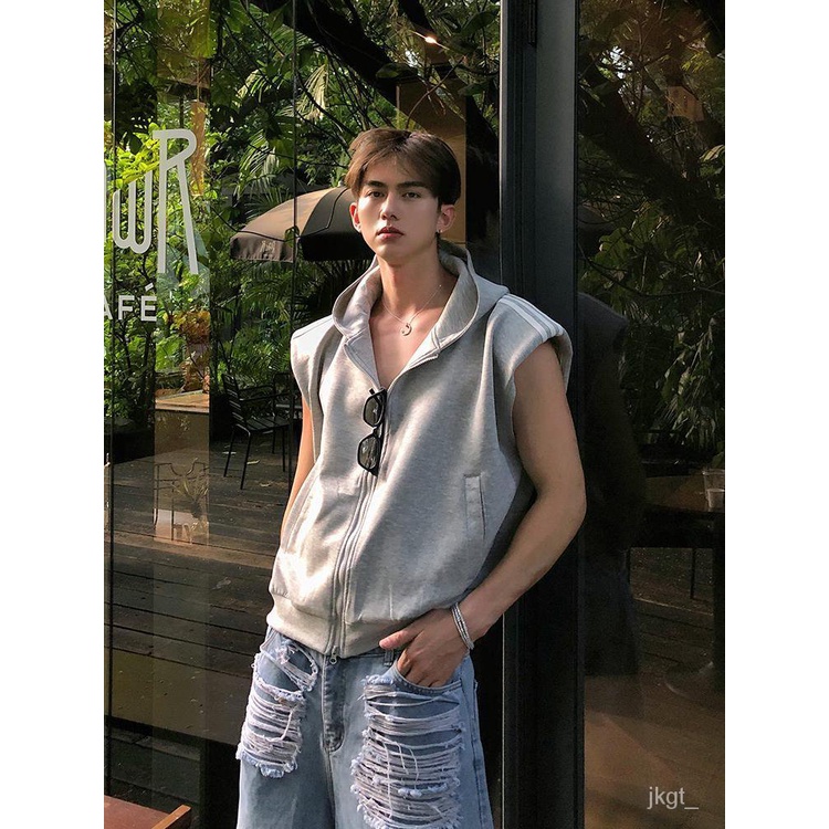 COD##Jaket Jumbo Zipper Pria Wanita Hoodie Big Size/Sleeveless Hoodie Jacket oversize/Loose-Fit Slee