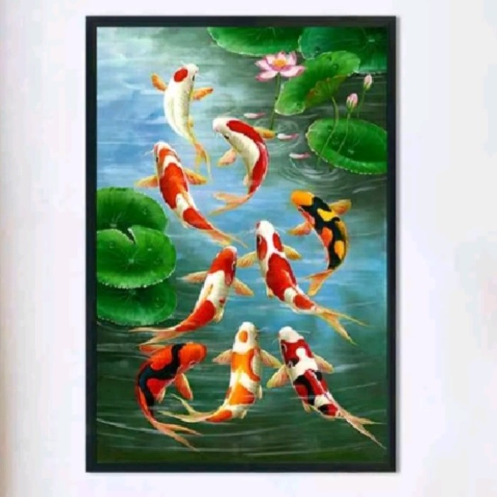 DISKON SPESIAL PAKET KRISTIK IKAN KOI 9 FISH VERTIKAL CROSS STITCH TERMURAH
