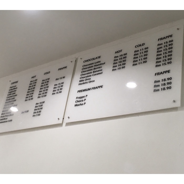 HOT SALE MENU ACRYLIC BOARD PAPAN MENU ACRYLIC 80X40 CUSTOM MENU BOARD TERLARIS
