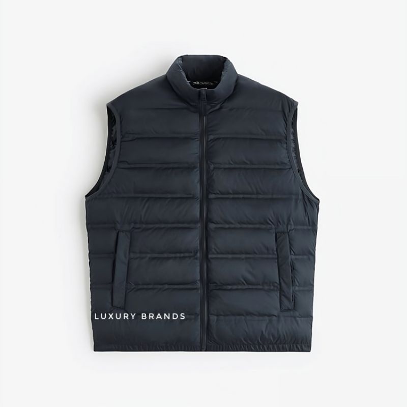 Jaket Vest ZARA Original Lightweight Quilted Gilet Jacket Navy Blue, Rompi Bulu Angsa ZARA Original