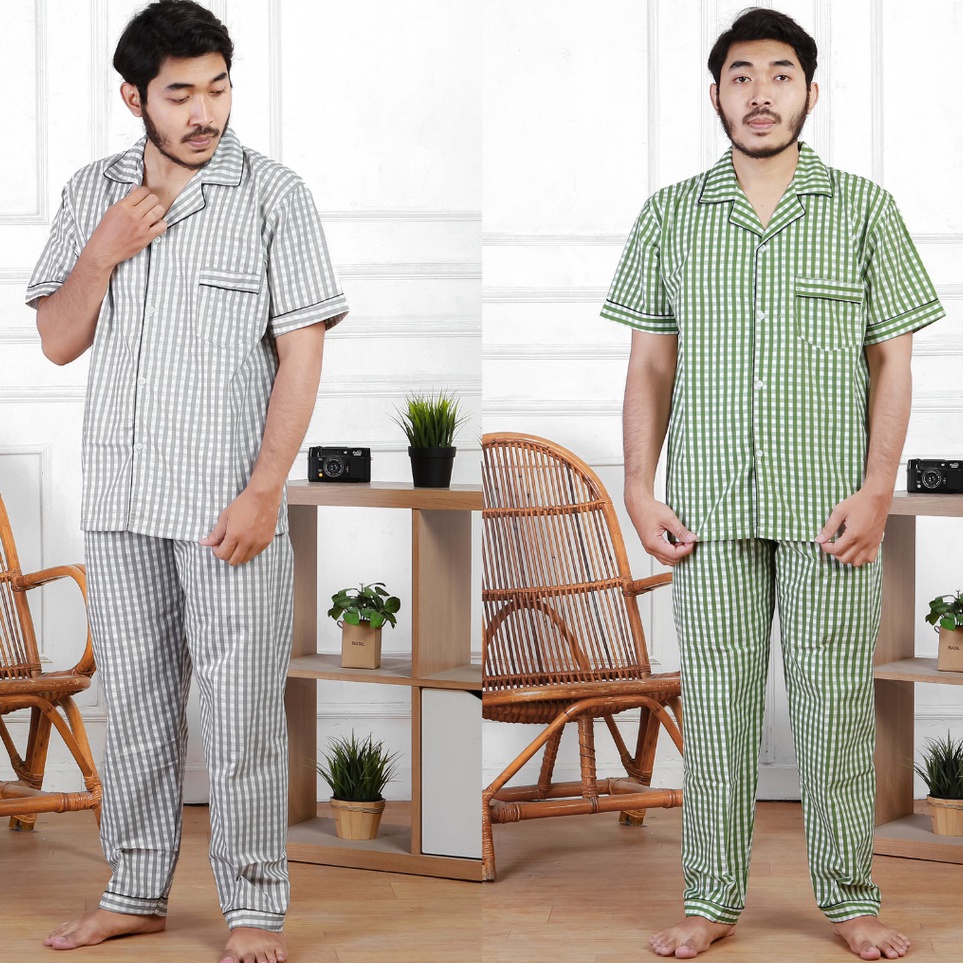 Produk PIYAMA PRIA POLOS & MOTIF / KOTAK SALUR GARIS / KATUN BAJU TIDUR LAKI LAKI / COWO MAN PAJAMAS