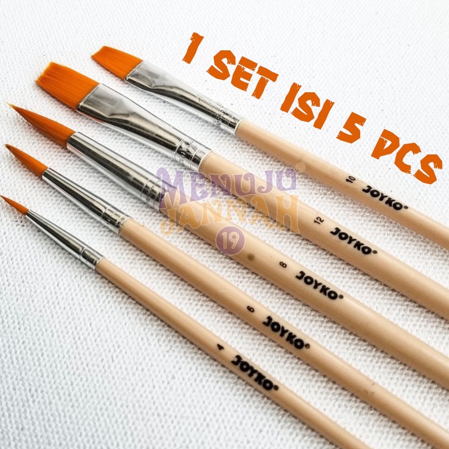 

➙Terkini❈➼ F9CUR Set Isi 5 Pcs Kuas Lukis & Mewarnai Cat Air, Minyak, Acrylic (Akrilik) - FLAT/ROUND Joyko Brush Paint BR-8 I51 ✢Best Produk