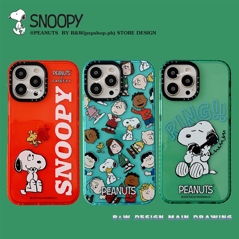▧▽Cartoon Snoopy Peanuts Casetify Phone Case for iPhone 13 12 11 Pro Max IX XS MAX XR i6 6s i7 i8 Plus Case Transparent Fluorescent Color Shockproof Full Soft Cover