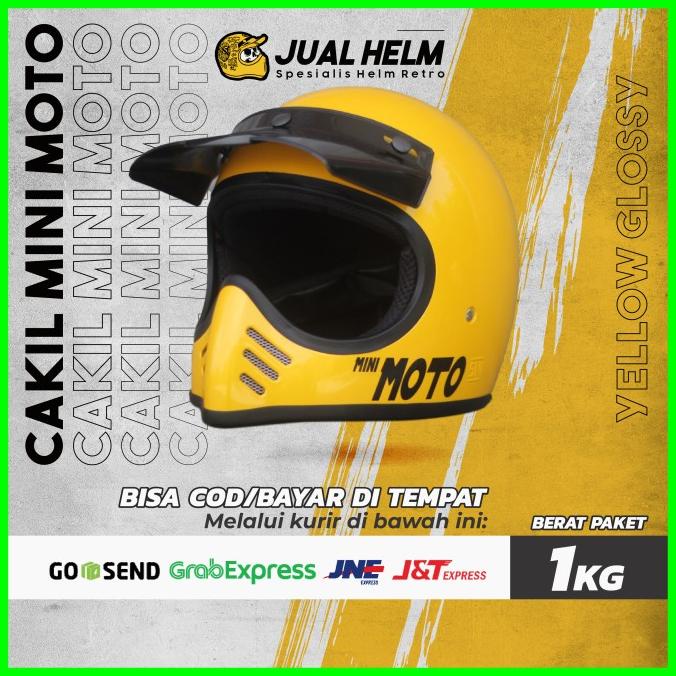 Helm Cakil Mini Moto 3 Enduro Trail Yellow Glossy (Vintage/Retro)