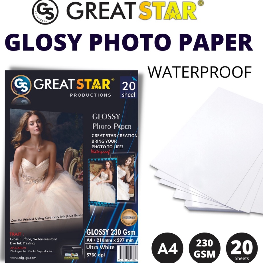 

Paling Popular✷ 0RJNQ Glosy photo Paper/KERTAS FOTO great star 230 gsm A4/20 N46 Stock Banyak