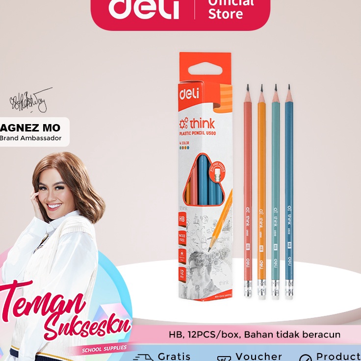 

✹Diskon✫☋ MJTSC Deli Pensil Plastik HB 12PCS/Kotak, dengan Ujung Penghapus, Bentuk Segitiga EU50000 J83 ☈Murah