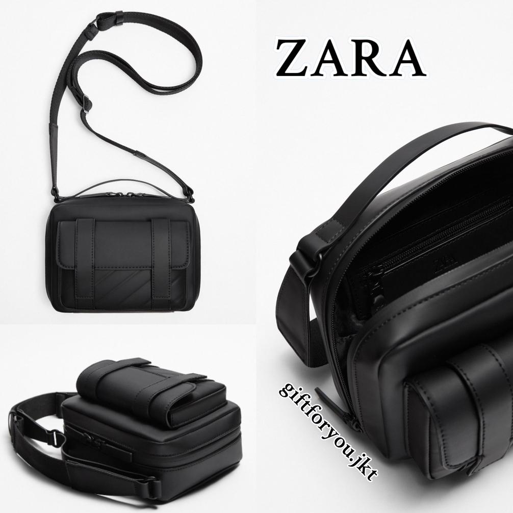 AWA551 Tas Pria Zara Rubberised Man Bag Original Tas Selempang Contrasting Crossbody Black Hitam Hij