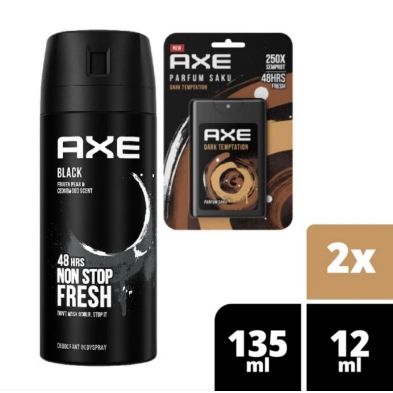 Axe Deodorant Body Spray Parfum Black 135Ml + Parfum Saku Dark Temptation
