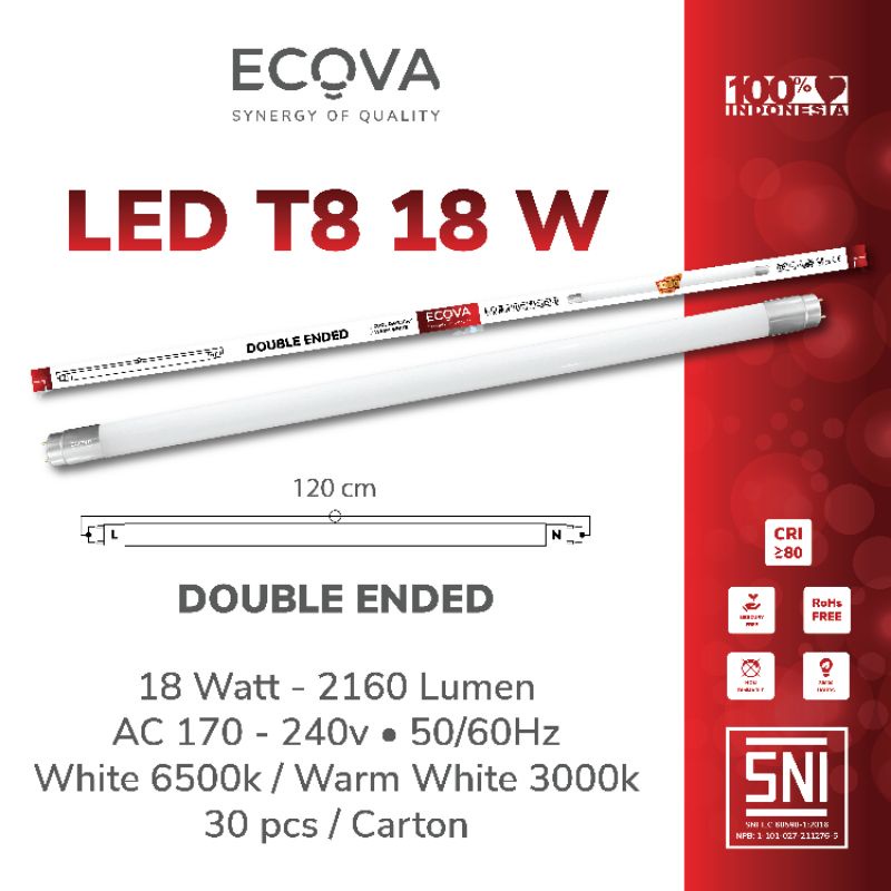 Lampu LED TL T8 Tube ECOVA ( 9 & 18 watt )