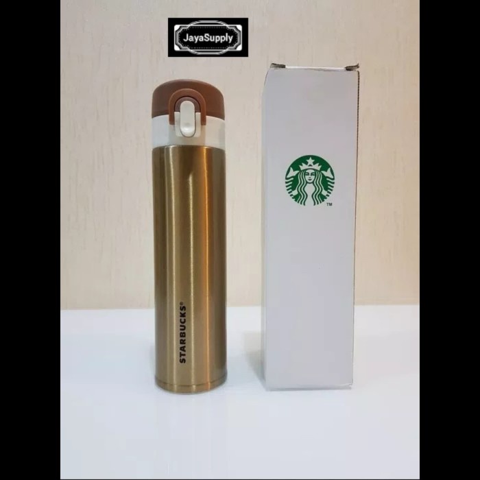 Botol Minum Termos Tumbler Kancing STARBUCKS Air Panas ORIGINAL - GOLD