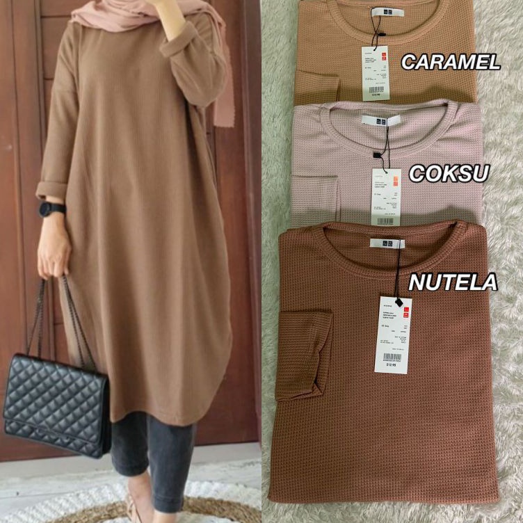 FFDX3370 [ SALE ]  TUNIK WANITA WAFFLE/UNIQLO PREMIUM/LENGAN PANJANG ALLSIZE-JUMBO