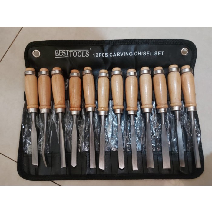 

Terlaris Set Pisau Ukir Alat Pahat Kayu / Wood Carving Art Chisel Knife 12 In 1
