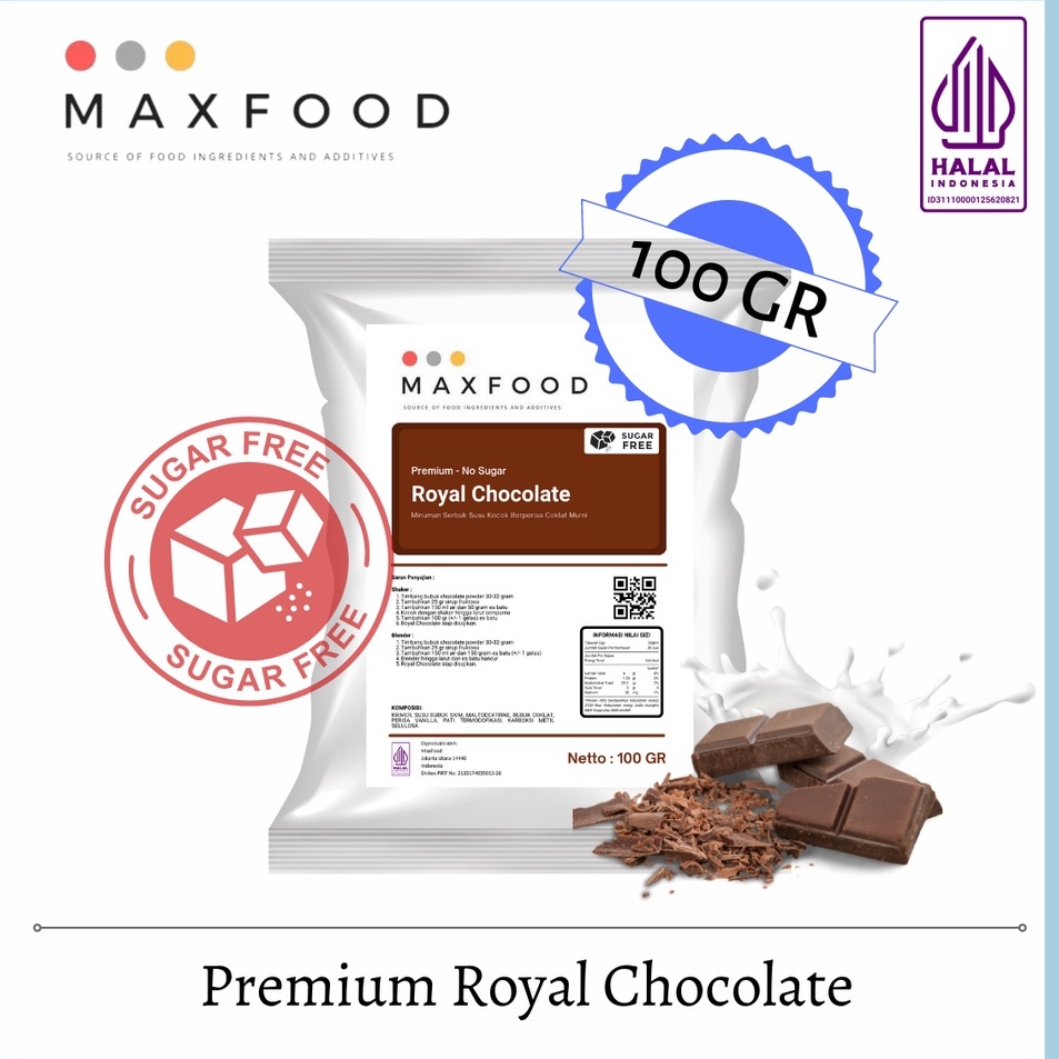 

Terbaru MAXFOOD - No Sugar Bubuk Royal Chocolate / Royal Cokelat 100 Gram