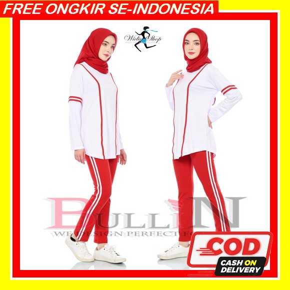 Kaos Senam Lengan Panjang Set Trening Oneset Merputt Seragam Senam Merah Putih Kaos Merput Kekinian 