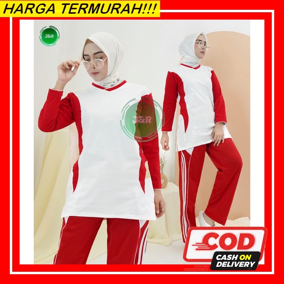 Ks Lomba Baju Senam Merah Putih Dirgahayu Indonesia Kaos Senam Wanita Lengan Panjang Seragam Perempu