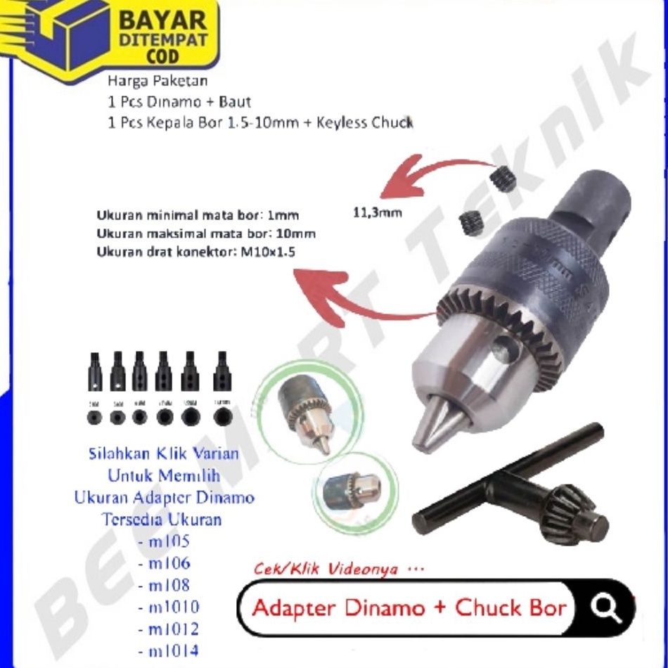 yN Konektor dinamo ke kepala bor Paket cuk bor dan adaptor dinamo 775 adapter dinamo as 10 mili 3/8 