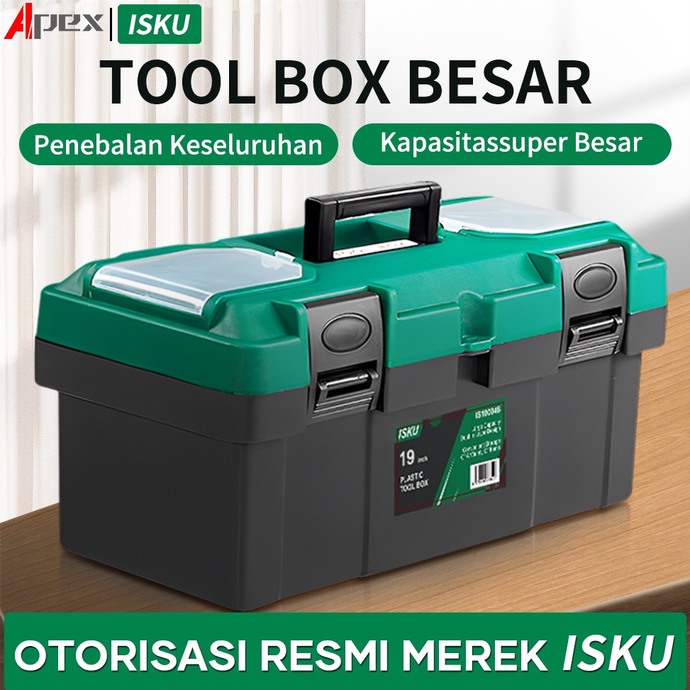 Sale.. ISKU Tool box besar plastik 14 15 17 18 19 20 inch toolbox kotak perkakas besi tahan karat/ko
