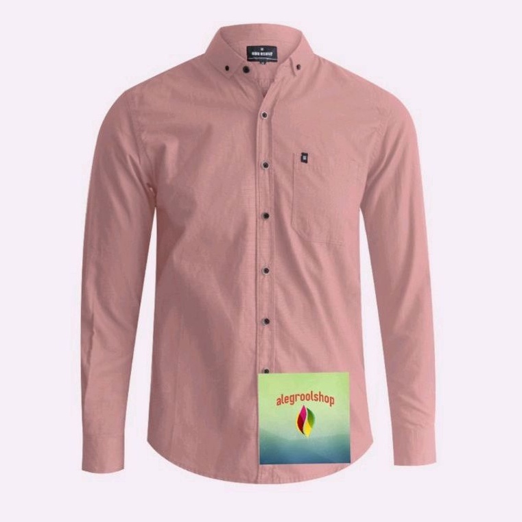 dusty pink-Kemeja lengan panjang pria warna pink