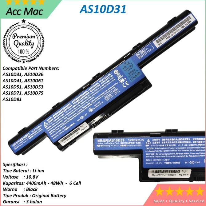 Baterai Laptop ACER Aspire AS10D31 AS10D51 AS10D41 AS10D61 AS10D71 ori
