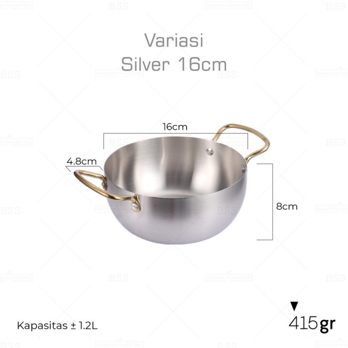 READY Panci Mie Korea 16cm 18cm 20cm Stainless Gold Silver Ramen Ramyun